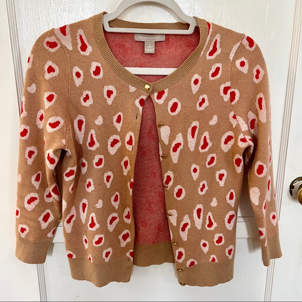 Tan and coral animal print cardigan